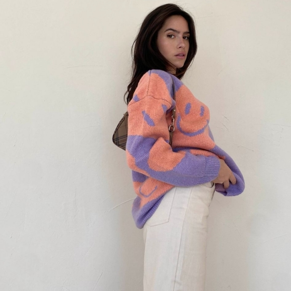 💜🧡The Willow🧡💜 SMILEY FACES PULLOVER SWEATER - Picture 7 of 9